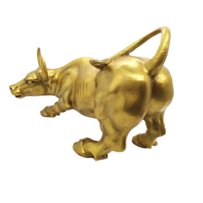 WEALTHCOMING Brass Bull Figurine, Wall Street Bull Art Decor, Cow/Ox Figure Statues and Sculptures Home Decor (Small) - Image 4